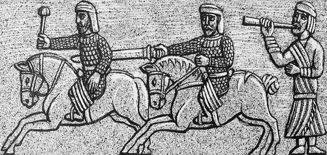 Всадники в боевом снаряжении.Горельеф двери монастыря Сурб Аракелоц в Муше, 1134г.